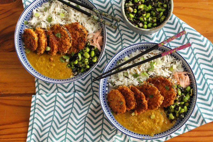 Sweet potato and aubergine katsu curry