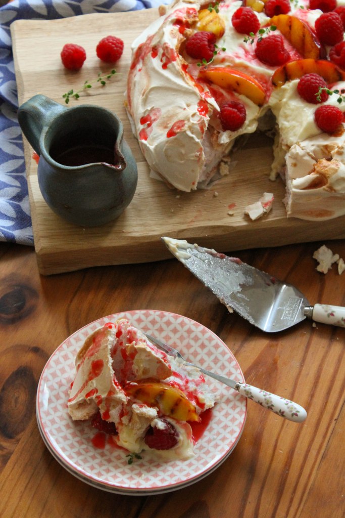 Raspberry Ripple Pavlova with Griddled Nectarines Recipe Raspberry Ripple Pavlova with Griddled Nectarines Recipe