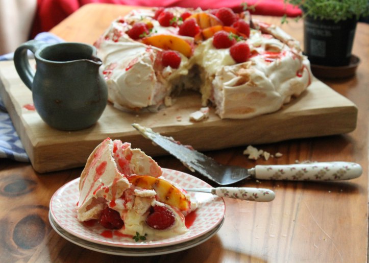 Raspberry Ripple Pavlova with Griddled Nectarines Recipe Raspberry Ripple Pavlova with Griddled Nectarines Recipe
