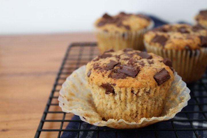 Chocolate and banana sourdough muffins