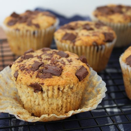 Chocolate and banana sourdough muffins