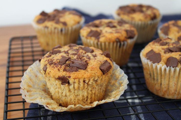 Chocolate and banana sourdough muffins
