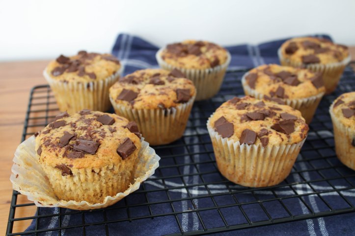 Chocolate and banana sourdough muffins
